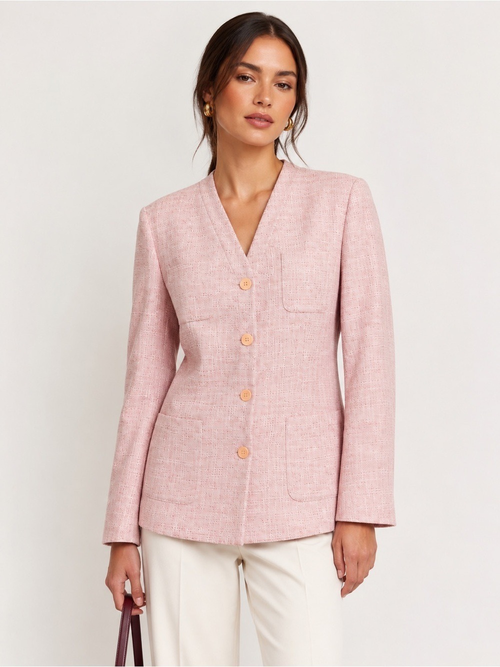 Nicola Blush Pink Tweed Metallic Thread Jacket Blazer Size 10